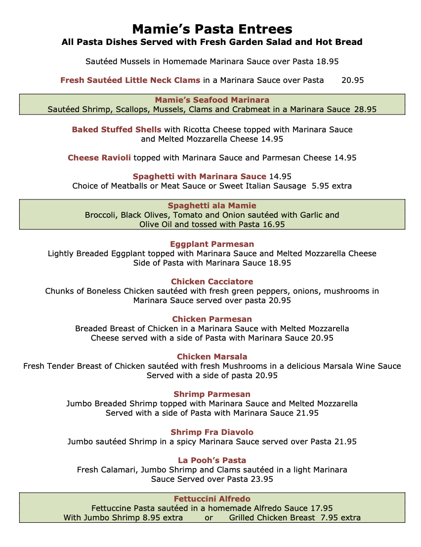 Menu - Mamie's Cafe photo 1