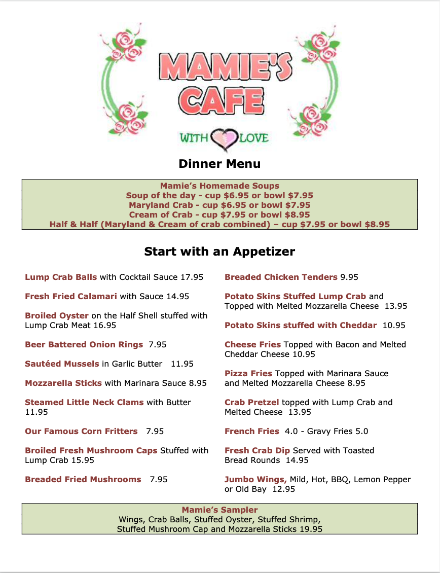 Menu - Mamie's Cafe photo 10