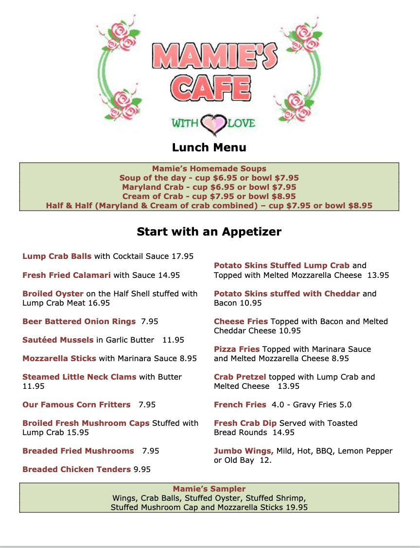 Menu - Mamie's Cafe photo 2