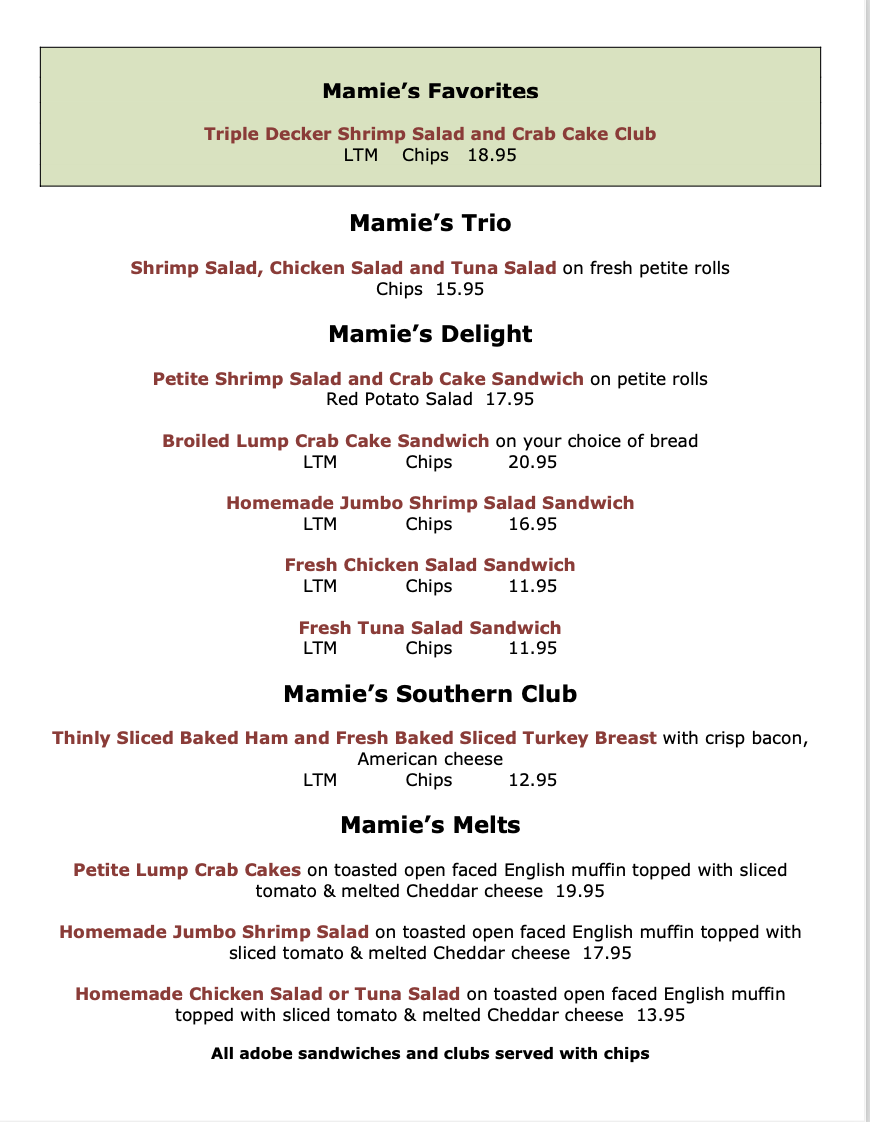 Menu - Mamie's Cafe photo 5