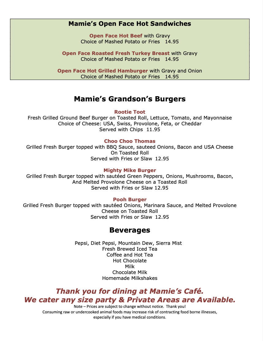 Menu - Mamie's Cafe photo 6