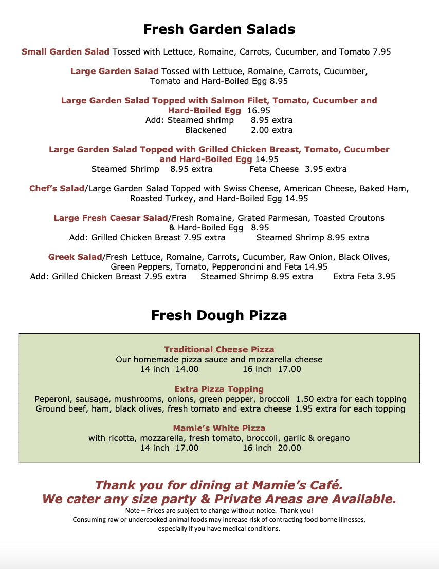 Menu - Mamie's Cafe photo 7