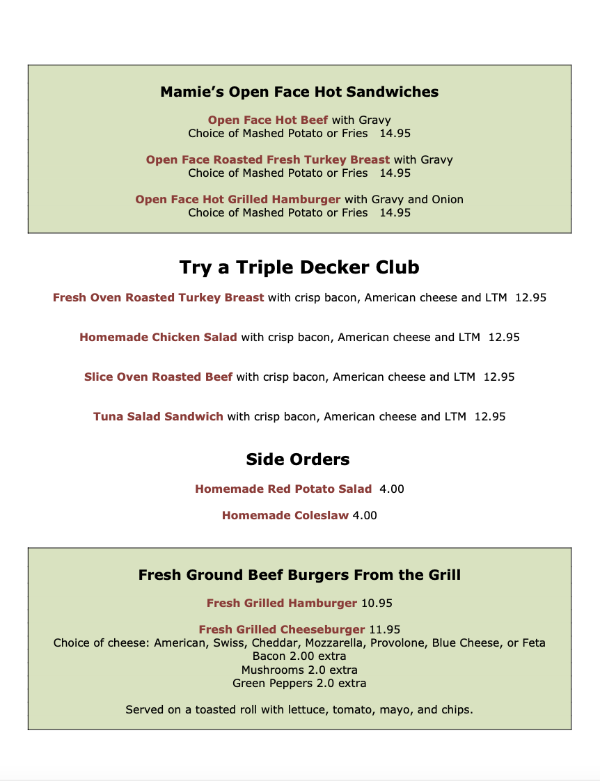 Menu - Mamie's Cafe photo 8