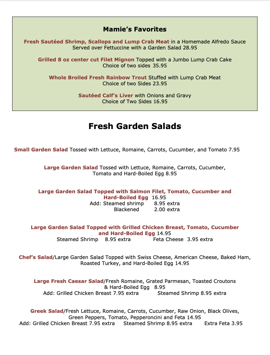 Menu - Mamie's Cafe photo 9